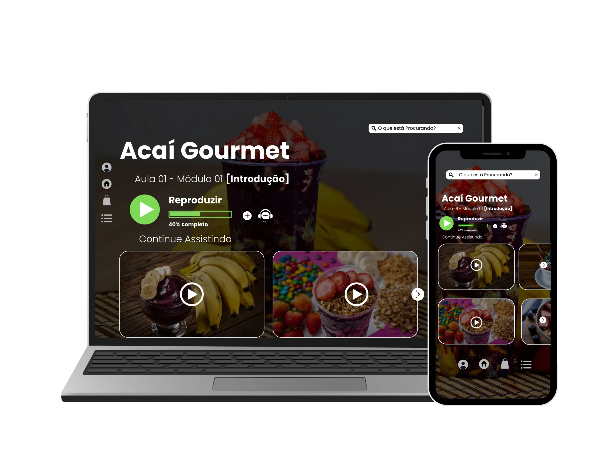 Área do aluno de Açaí Gourmet exibida em notebook e celular